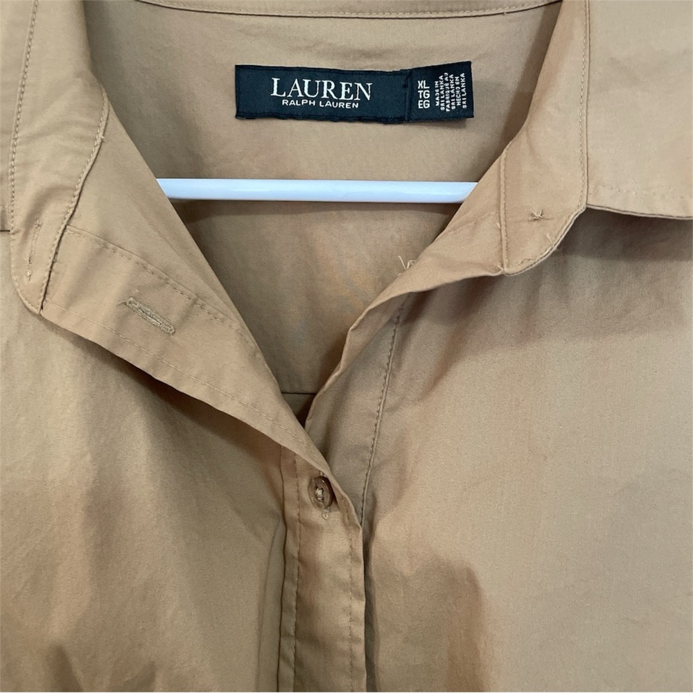 Tan Ralph Lauren Black Label Button Down Twist Women's Top Cotton Blend Size XL - Picture 2 of 5